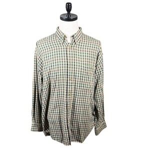 Orvis Mens XL Button Down Shirt Green Tattersall Check 100% Cotton Long Sleeve